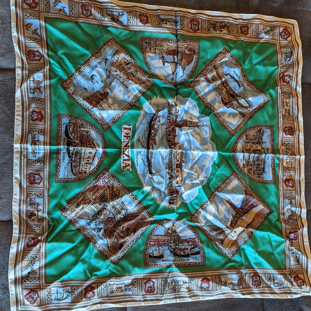 Vintage Venezia Scarf Silk Venice Italy Travel Scarf 26" X 26" - Picture 5 of 5
